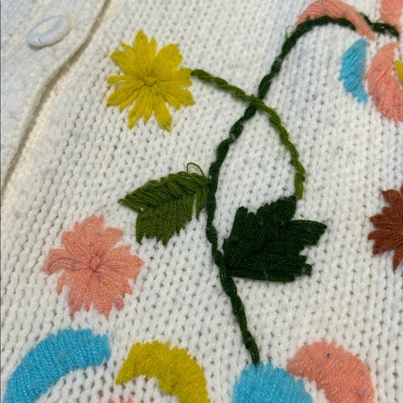 Vintage Acrylic Embroidered Floral Sweater Cardigan Made in Korea Size M - L - Picture 8 of 13